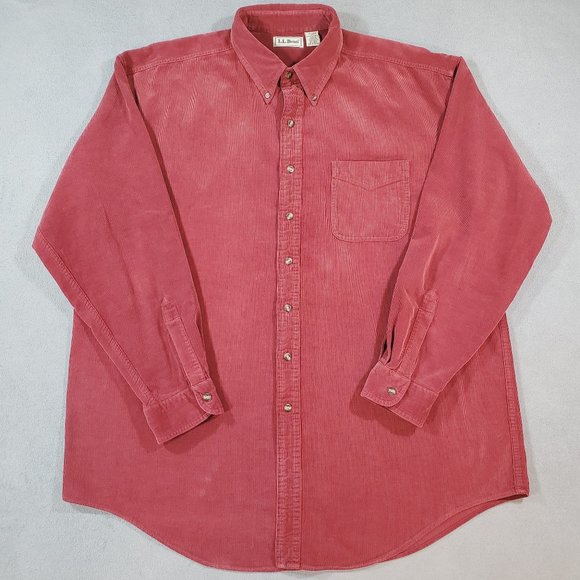 LL Bean Corduroy Shirt Mens XL Tall Red Button Down Long Sleeve Classic Comfort - Picture 1 of 12